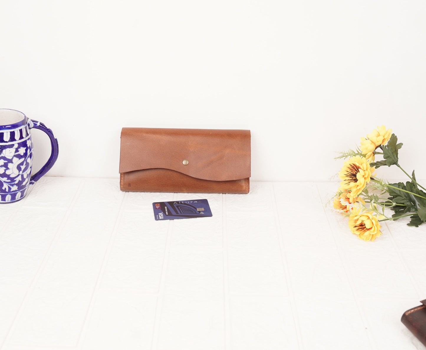 leather wallet For Women Trifold Purse with Phone Case and credit card holder Slot Handmade Leather Money Clip wallet For Mothers Day Gift