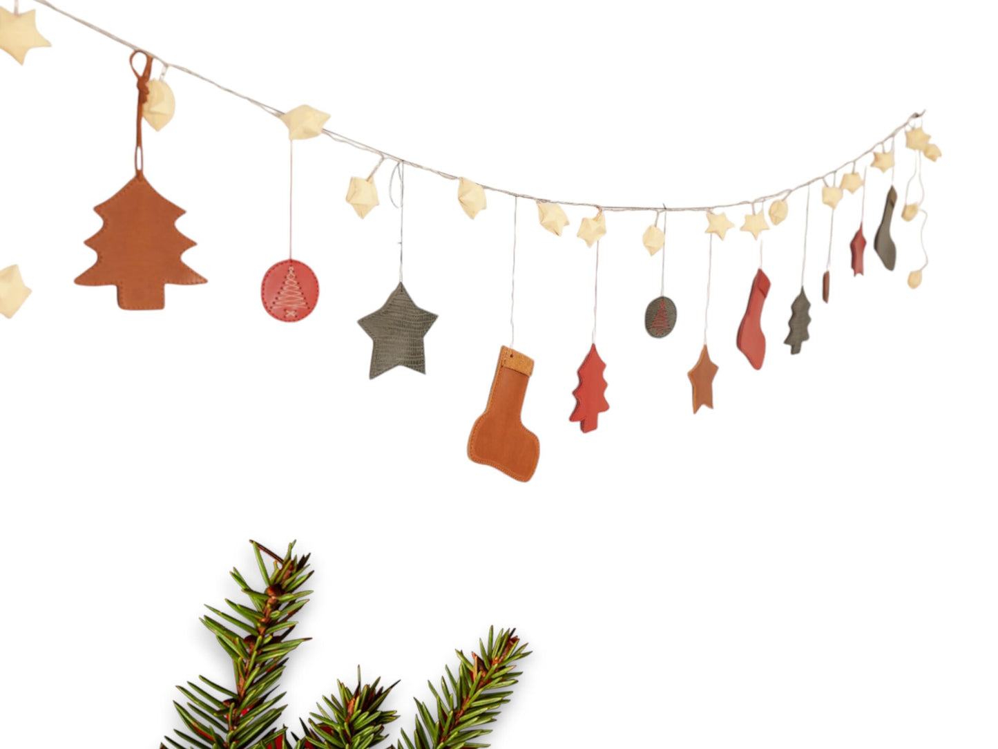 Leather Christmas Ornament Christmas Tree Decoration Ornament Set of 12 Handmade Leather Christmas Garland Christmas Home Decoration Holiday