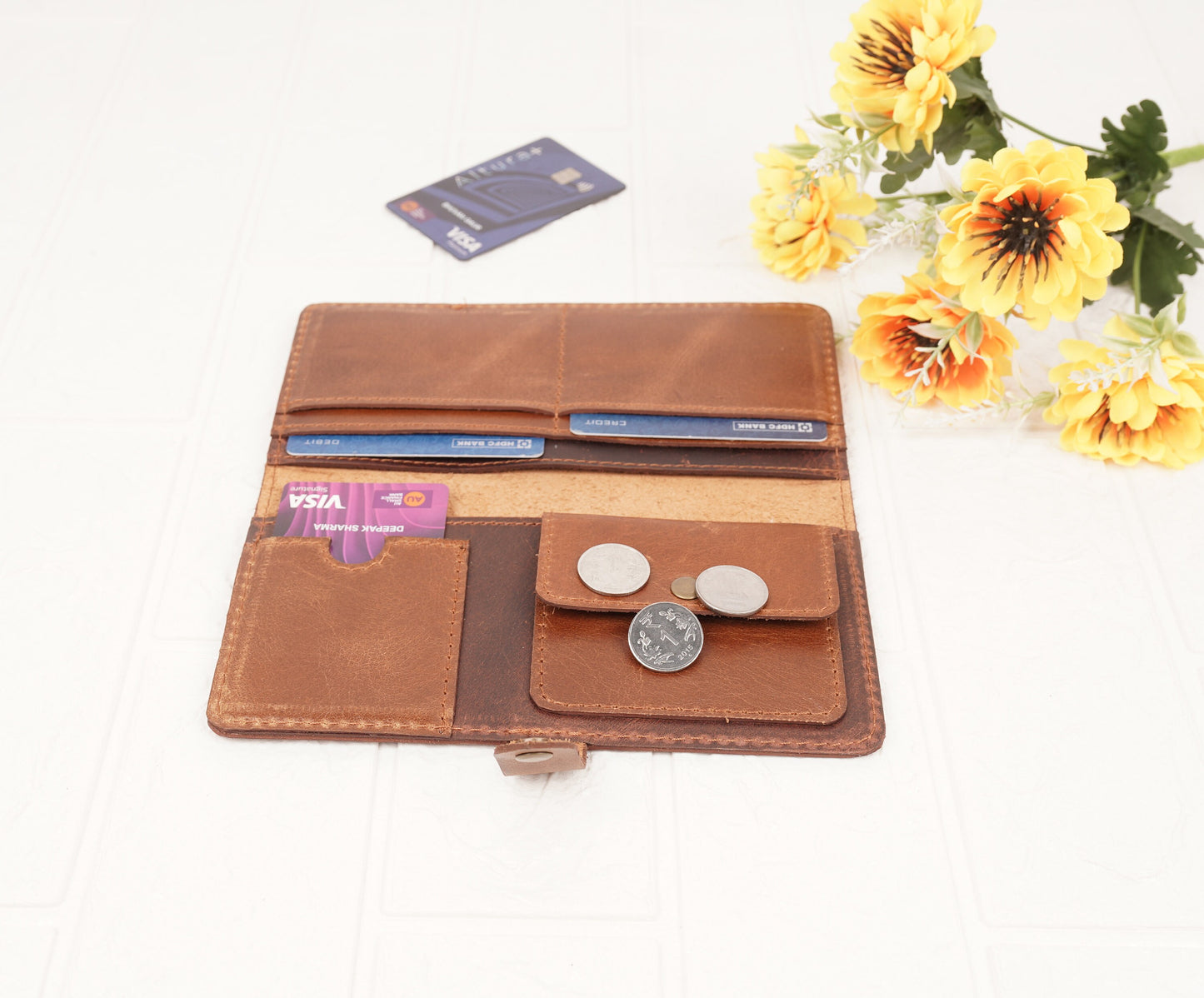Women leather Wallet Hand Clutch with Coin case Slim Handmade Money Clip Wallet Credit Card Holder Bifold Wallet Mothers Day Gift for Mom