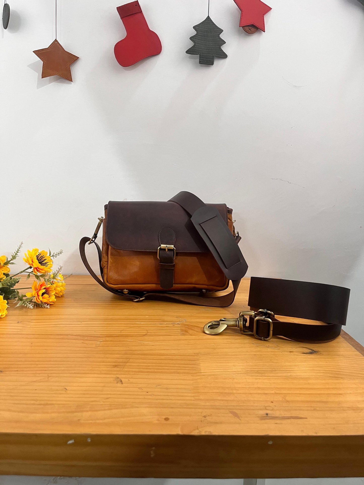 Leather Camera Bag For Polaroid I2 and INSTAX Mini Evo Personalized Camera Bag with 2 Compartment for DSLR Sony Canon Nikon Valentines Gift
