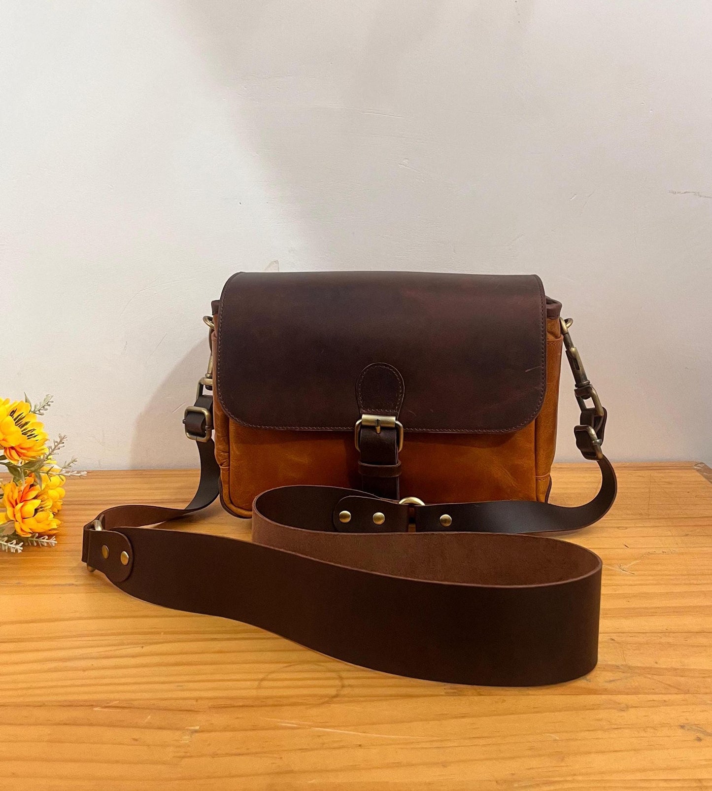 Leather Camera Bag For Polaroid I2 and INSTAX Mini Evo Personalized Camera Bag with 2 Compartment for DSLR Sony Canon Nikon Valentines Gift
