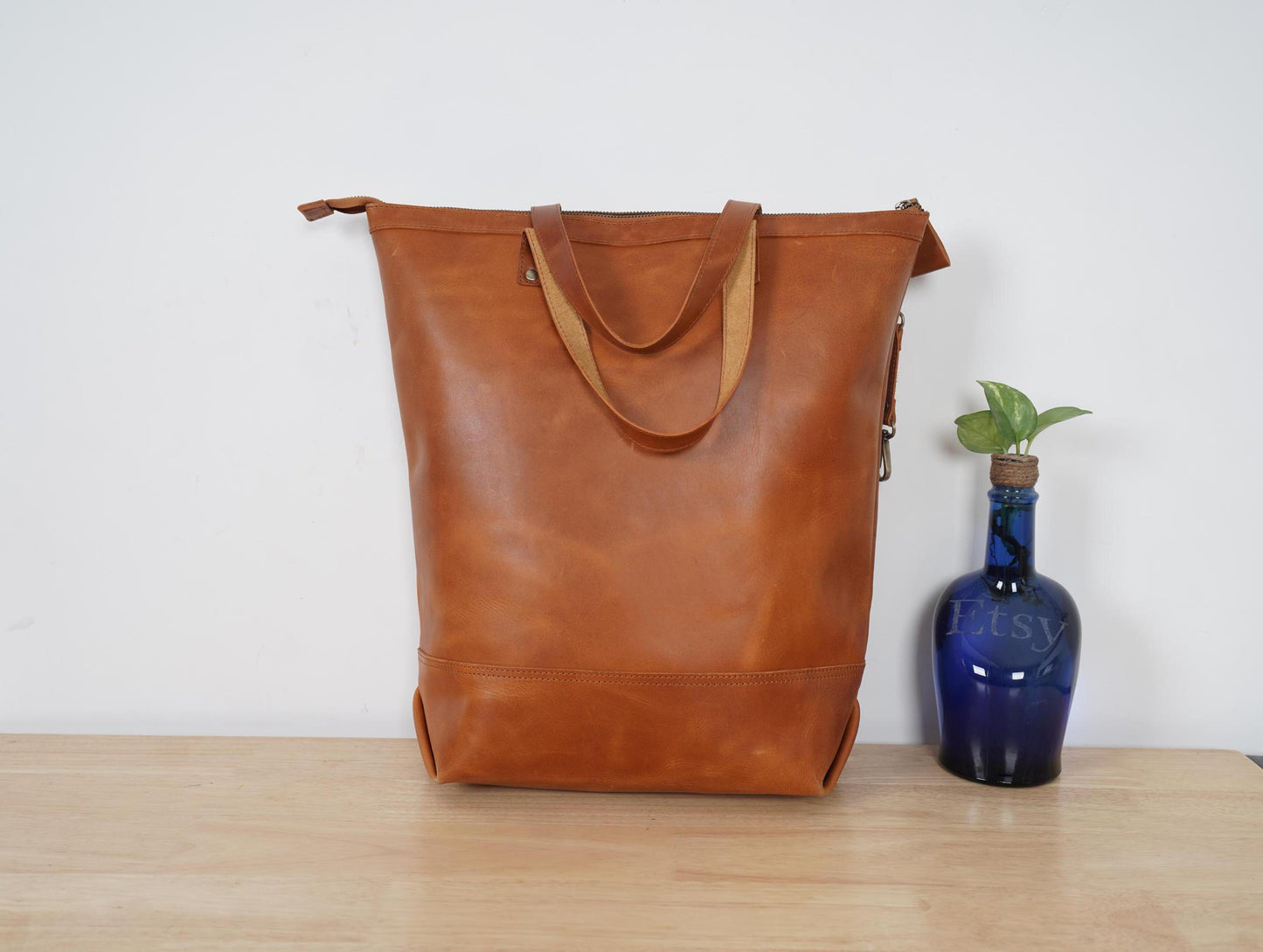 Leather Convertible Backpack Women Convertible Tote Bag With Zipp and Trolley Sleeve Leather Laptop backpack Personalized Mothers Day Gift
