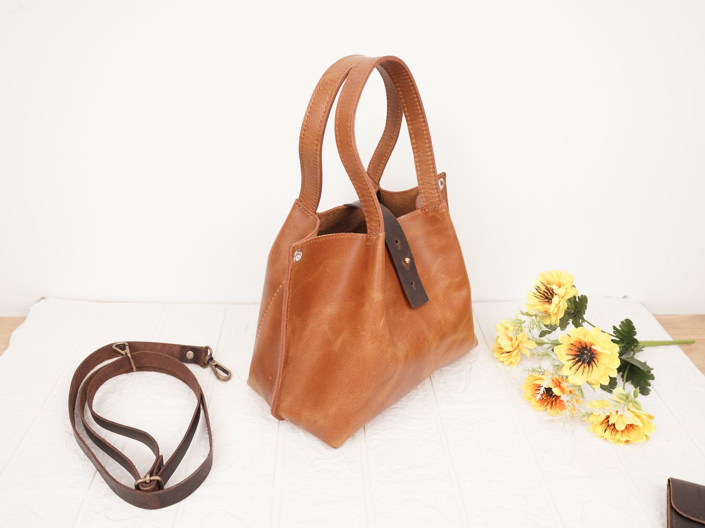 Leather Mini Tote Bag Mini Shoulder Bag Leather Shopping Bag Women Small Handbag Ladies Purse Leather Bag Gift For Mom on Mothers Day