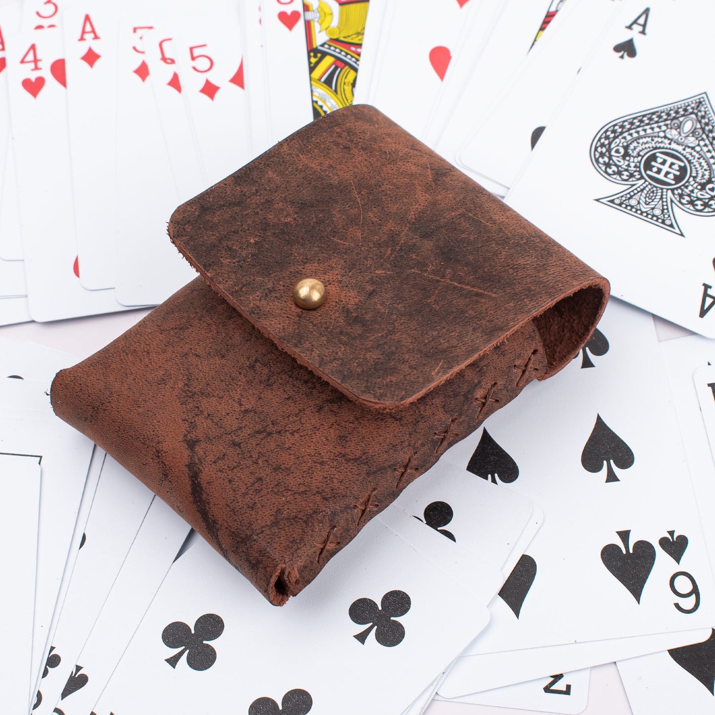 Personalized Leather Playing Card Holder leather playing card deck case poker card leather case Valentines Gift under 20 USD for Game Lover