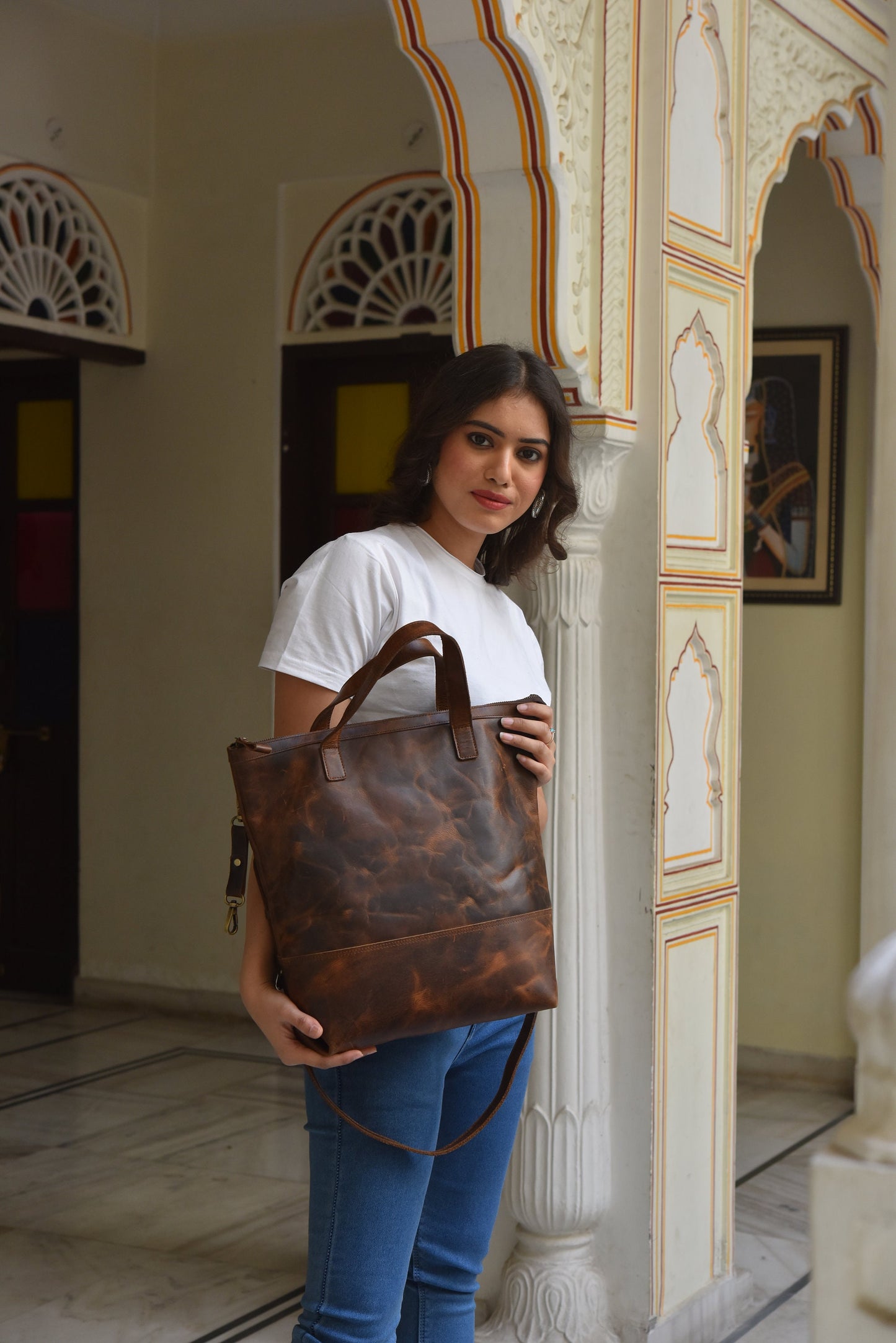 Leather Convertible Backpack Women Convertible Tote Bag Laptop Backpack With Zipp and Trolley sleeve Personalized Mothers day gift For mom