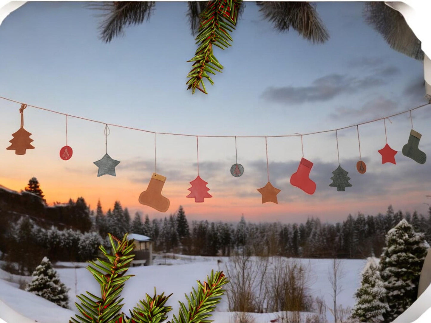 Leather Christmas Ornament Christmas Tree Decoration Ornament Set of 12 Handmade Leather Christmas Garland Christmas Home Decoration Holiday