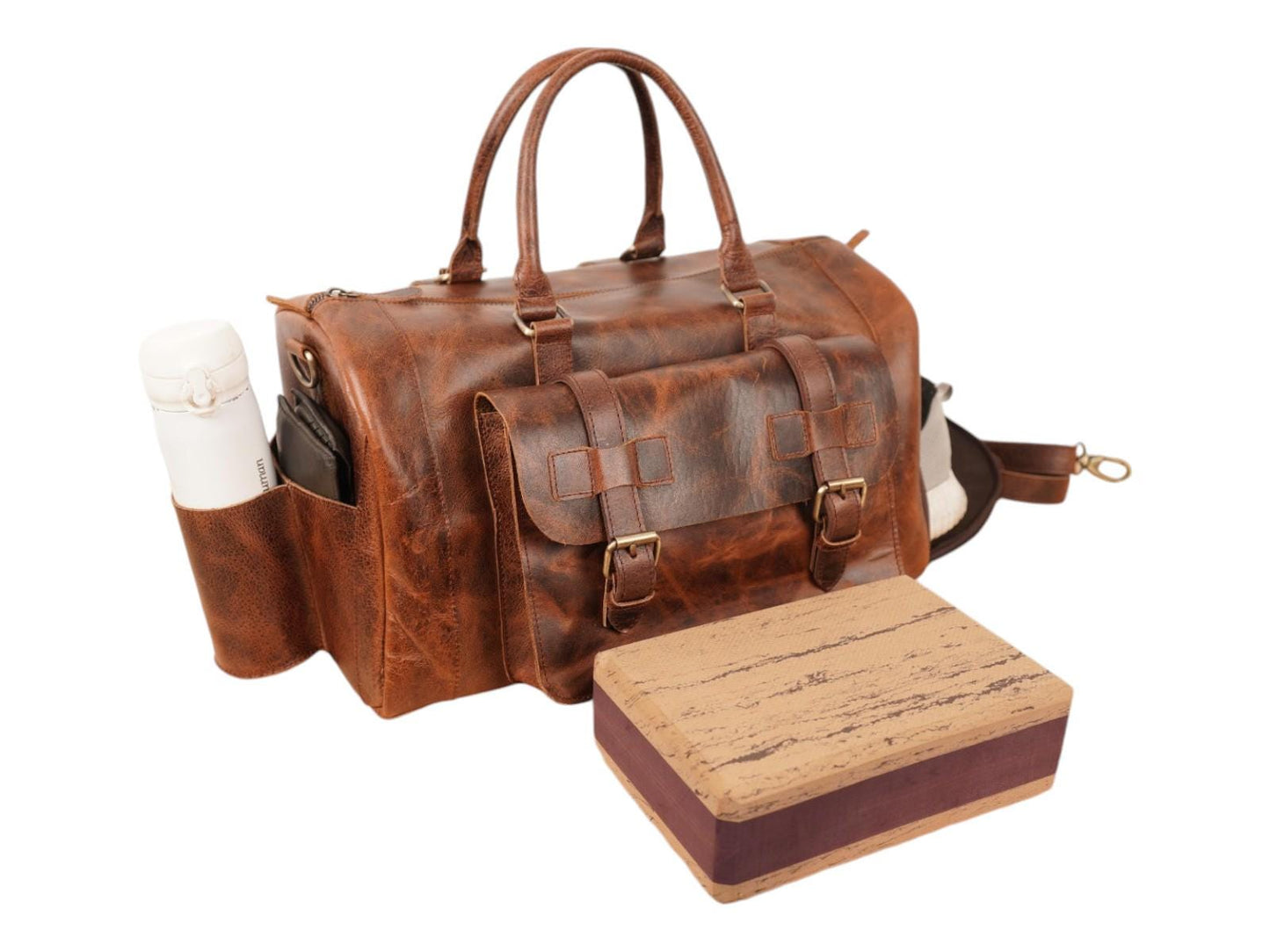 Groomsmen Leather Duffle Bag Personalized Weekender Bag Travel Bag Valentines Gift for Husband Duffle Bag with Shoe & Yoga block Compartment