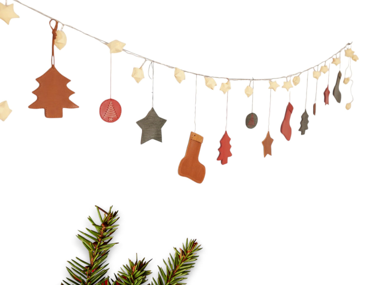 Leather Christmas Ornament Christmas Tree Decoration Ornament Set of 12 Handmade Leather Christmas Garland Christmas Home Decoration Holiday