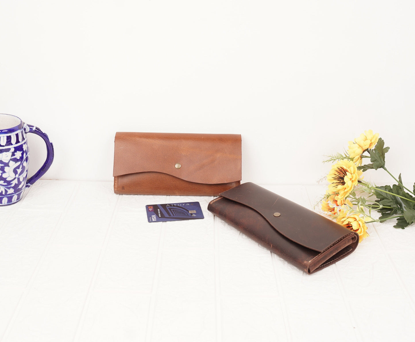 leather wallet For Women Trifold Purse with Phone Case and credit card holder Slot Handmade Leather Money Clip wallet For Mothers Day Gift