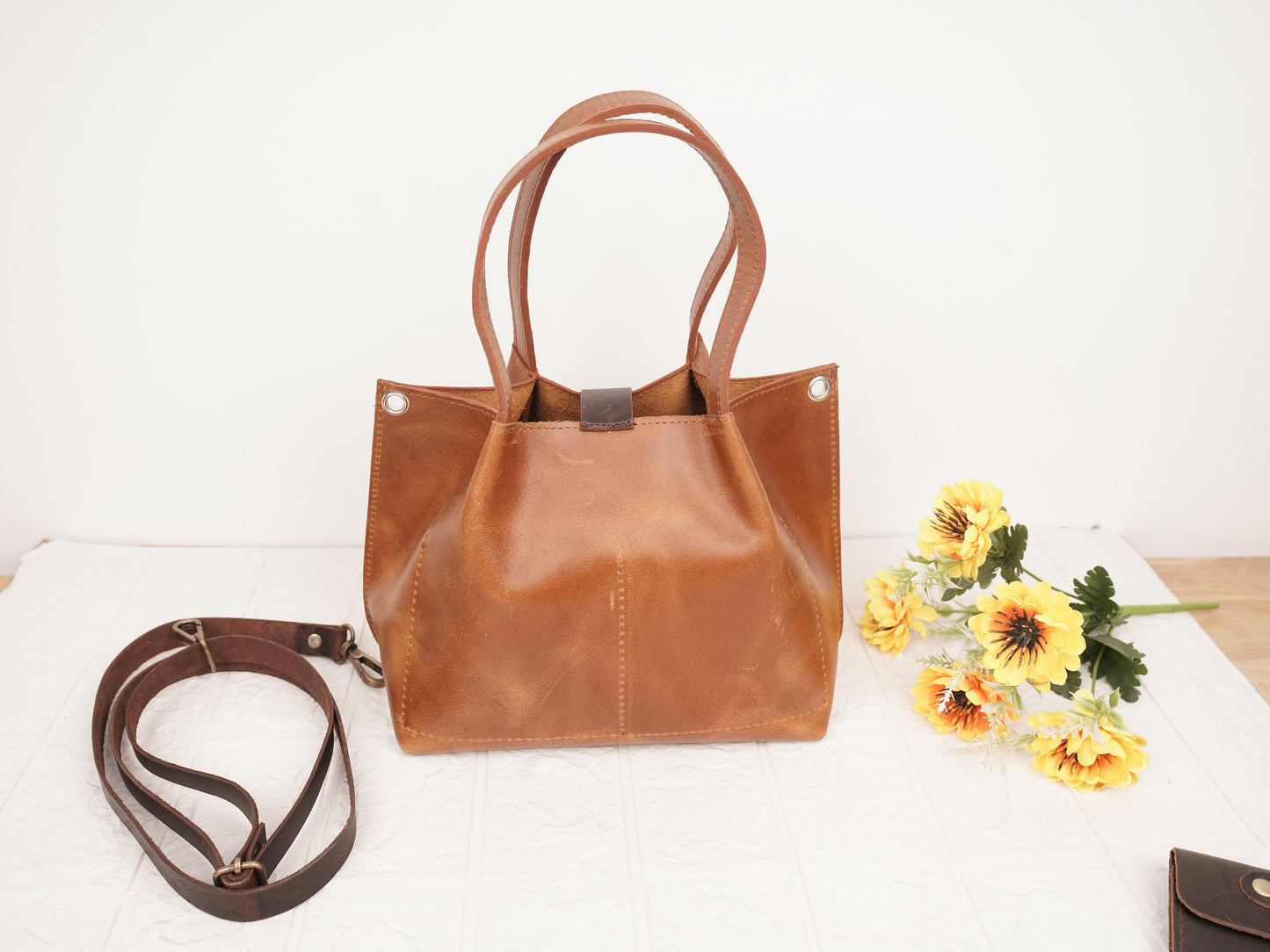 Leather Mini Tote Bag Mini Shoulder Bag Leather Shopping Bag Women Small Handbag Ladies Purse Leather Bag Gift For Mom on Mothers Day