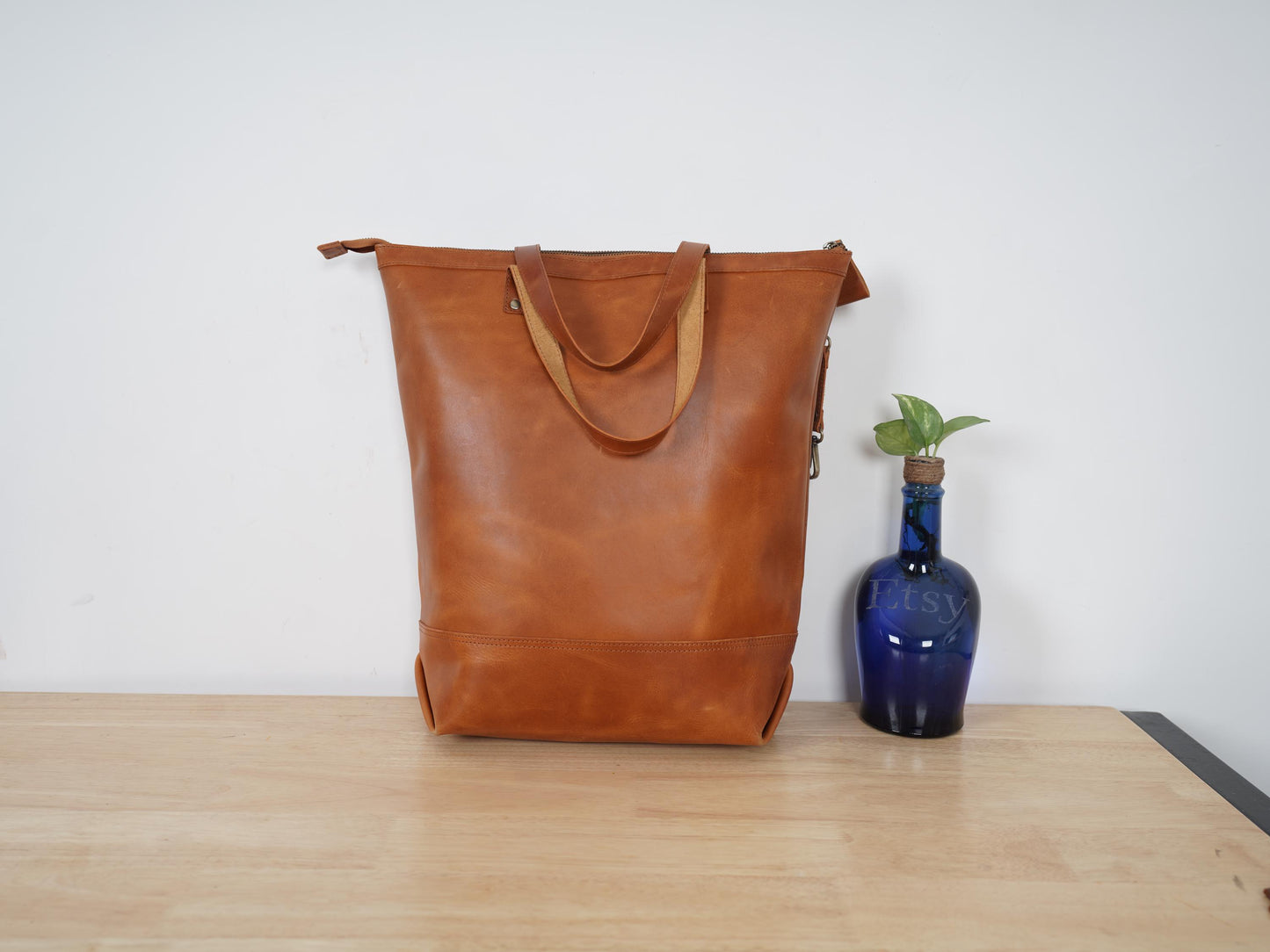 Leather Convertible Backpack Women Convertible Tote Bag Laptop Backpack With Zipp and Trolley sleeve Personalized Mothers day gift For mom