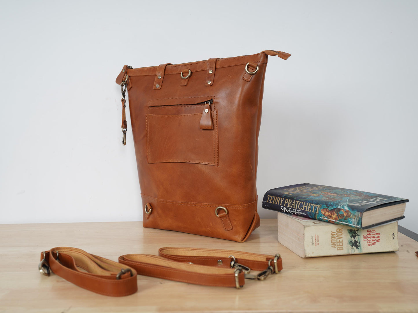 Leather Convertible Backpack Women Convertible Tote Bag Laptop Backpack With Zipp and Trolley sleeve Personalized Mothers day gift For mom