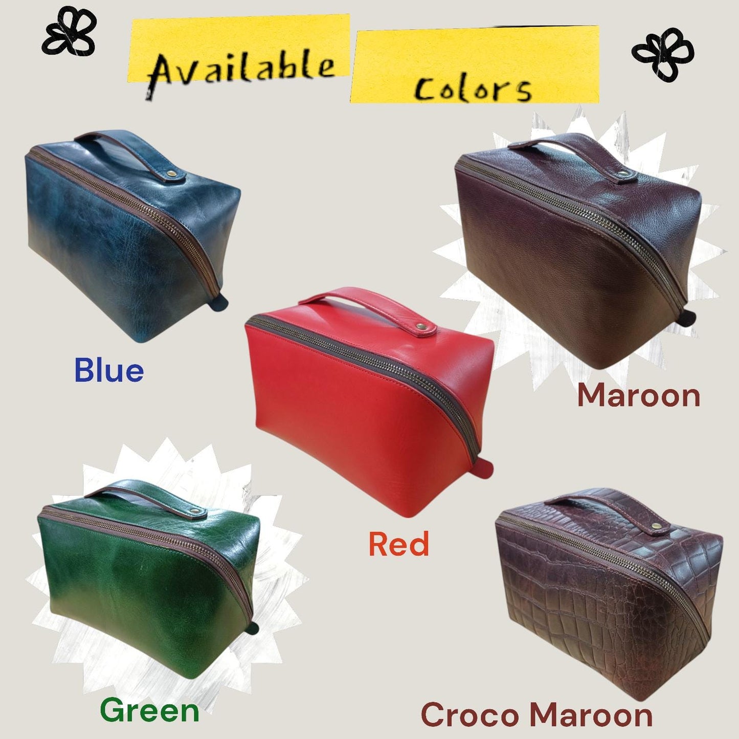 Leather Cosmetic Bag Leather Toiletry Bag Make Up Bag for Bridesmaid Leather Dopp Kit For Women Makeup and Jewelry Organizer For Brides Gift