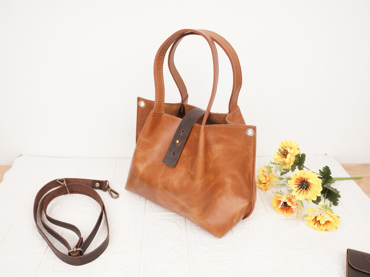Leather Mini Tote Bag Mini Shoulder Bag Leather Shopping Bag Women Small Handbag Ladies Purse Leather Bag Gift For Mom on Mothers Day