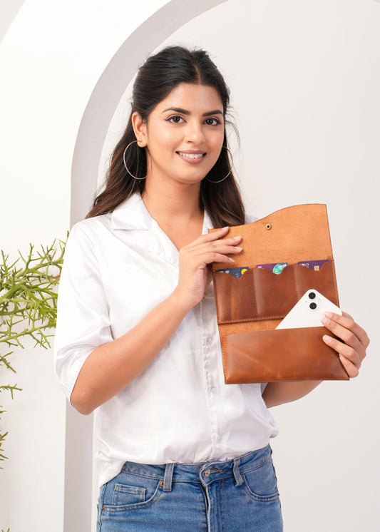 leather wallet For Women Trifold Purse with Phone Case and credit card holder Slot Handmade Leather Money Clip wallet For Mothers Day Gift