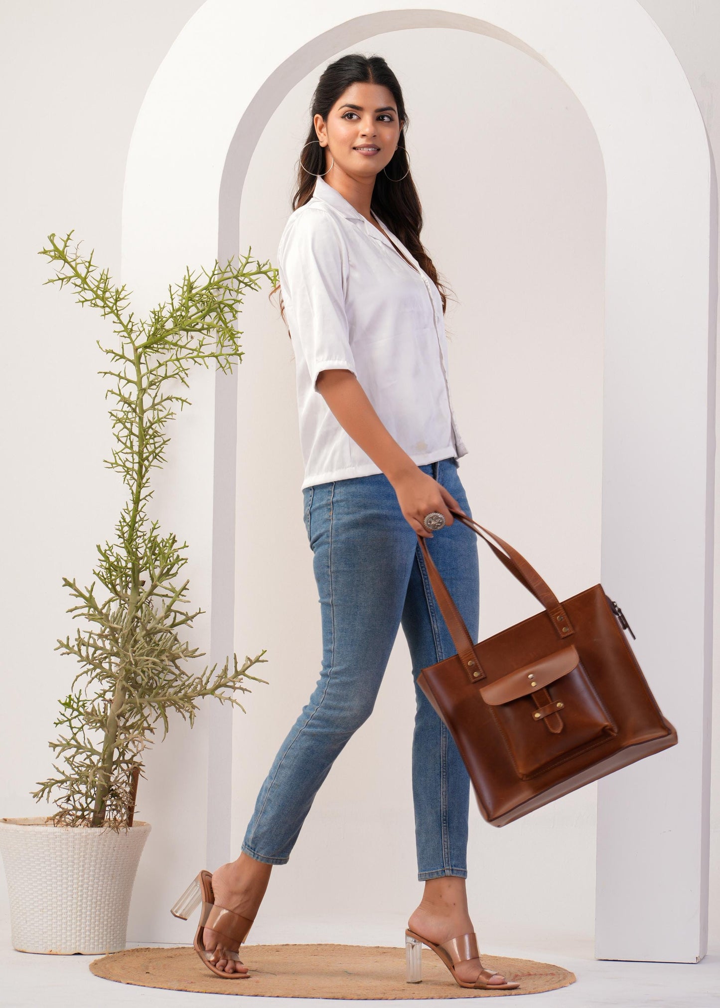 Ladies leather laptop bag large tote bag outside pocket classic women bag With long handle personalized Tote bag For Mom on Mothers Day Gift