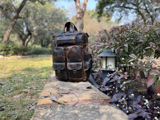 Leather Backpack Multi Pocket Large Rucksack Personalized Trekking Hiking Backpack laptop Daypack Valentines Day Gift Husband Boyfriend Love