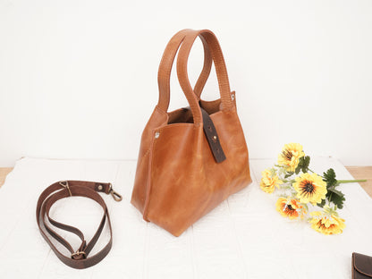 Leather Mini Tote Bag Mini Shoulder Bag Leather Shopping Bag Women Small Handbag Ladies Purse Leather Bag Gift For Mom on Mothers Day