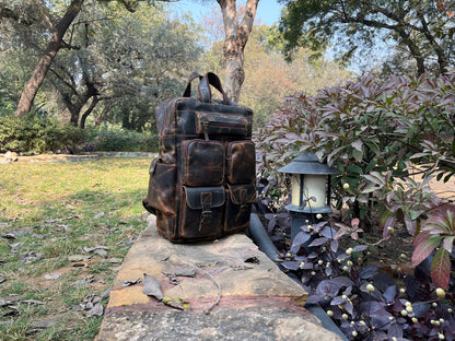 Leather Backpack Multi Pocket Large Rucksack Personalized Trekking Hiking Backpack laptop Daypack Valentines Day Gift Husband Boyfriend Love