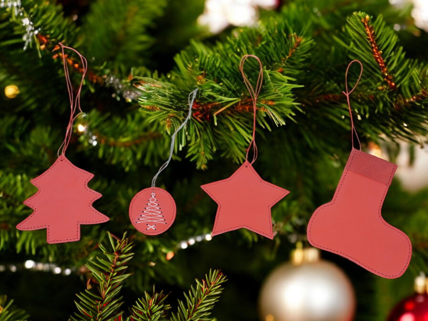 Leather Christmas Ornament Christmas Tree Decoration Ornament Set of 12 Handmade Leather Christmas Garland Christmas Home Decoration Holiday