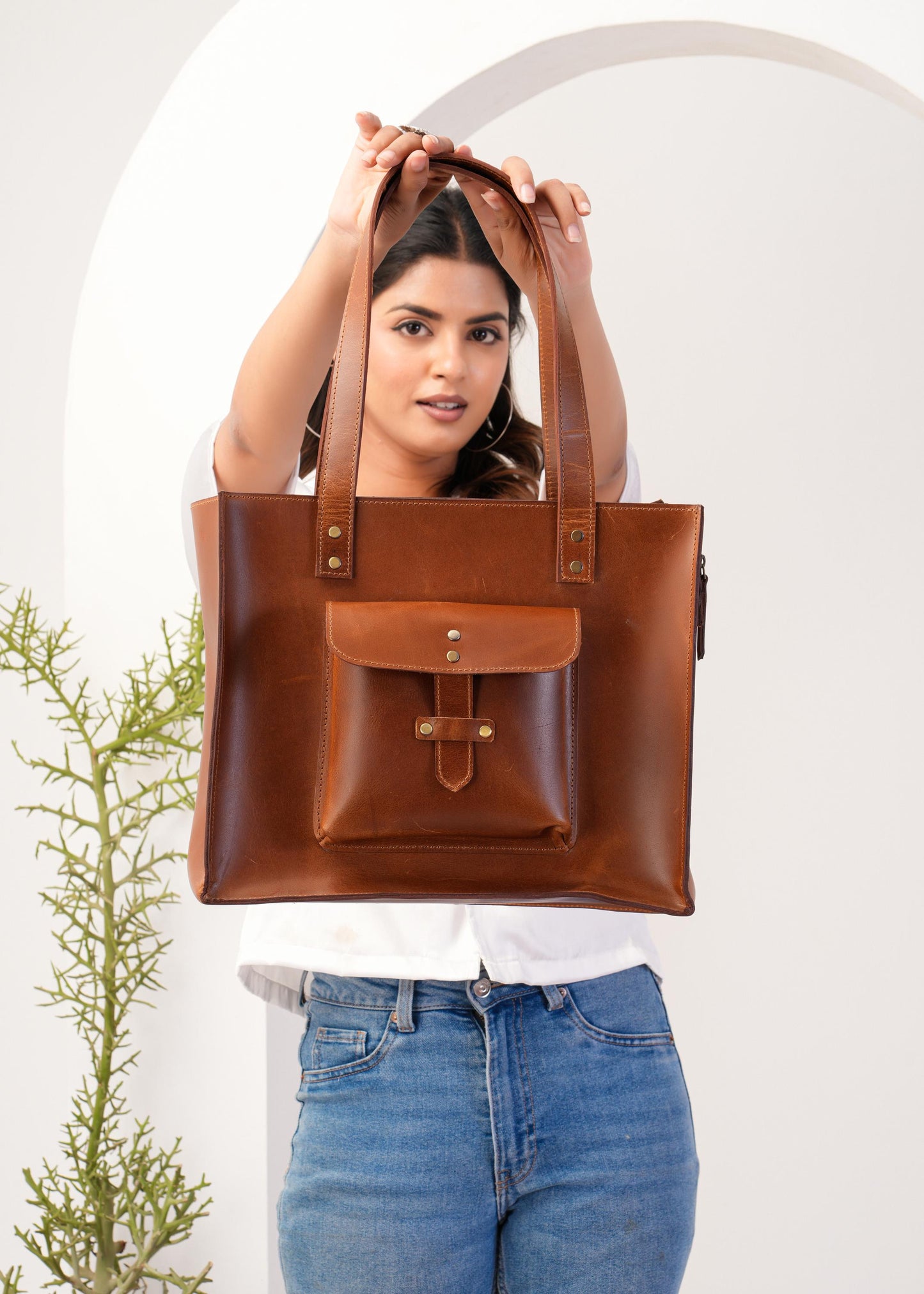 Ladies leather laptop bag large tote bag outside pocket classic women bag With long handle personalized Tote bag For Mom on Mothers Day Gift