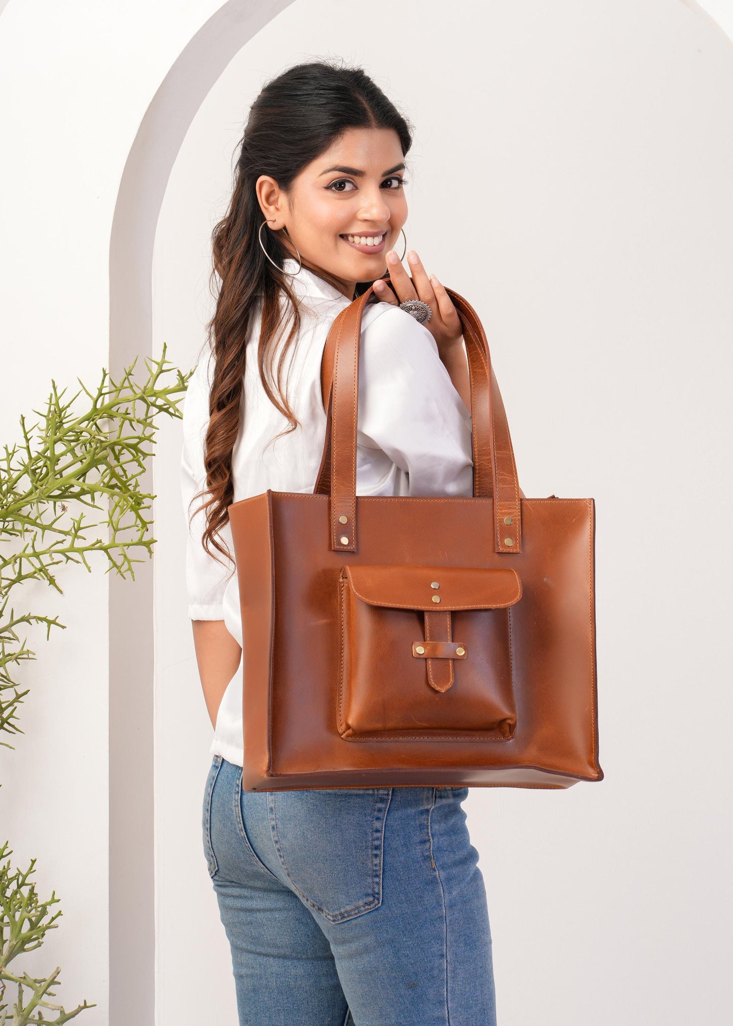 Ladies leather laptop bag large tote bag outside pocket classic women bag With long handle personalized Tote bag For Mom on Mothers Day Gift