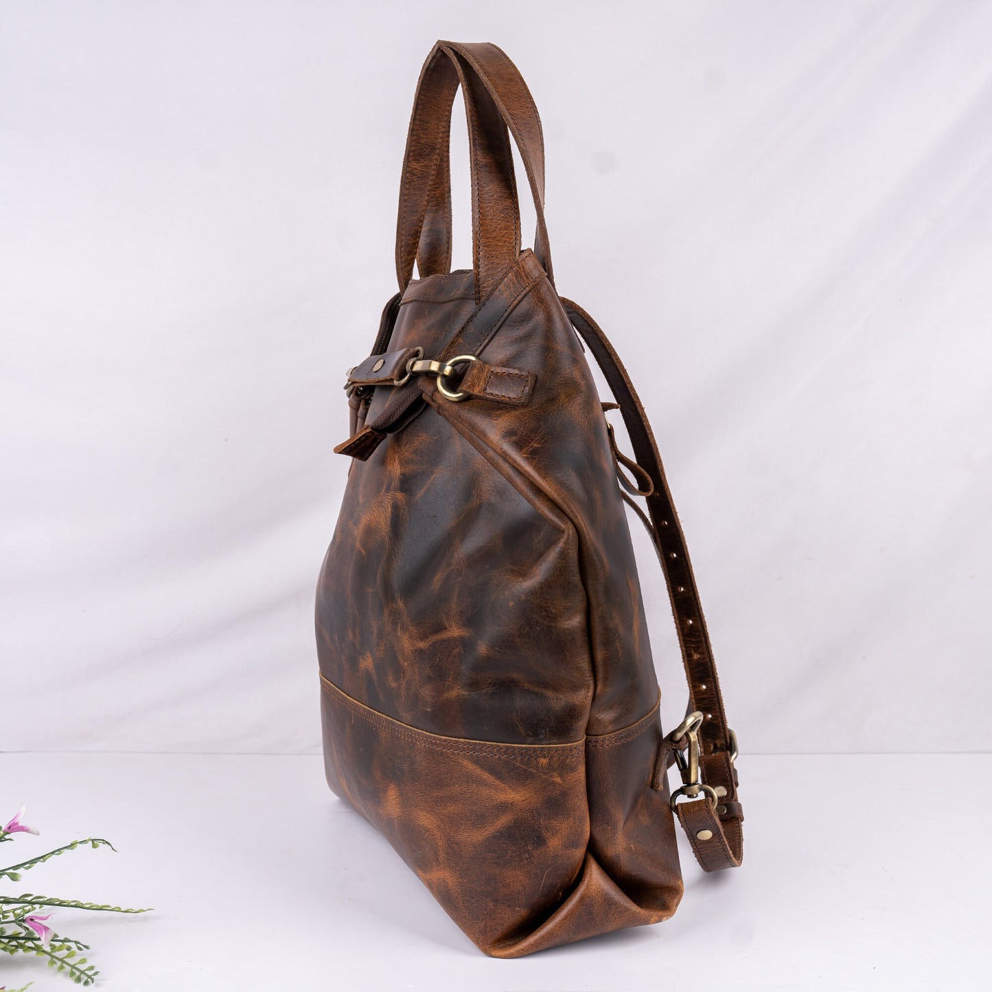 16" Leather Laptop Convertible Backpack Women Leather Tote Bag With Trolley Sleeve Leather Laptop Bag Personalized Mothers Day Gift For Mom