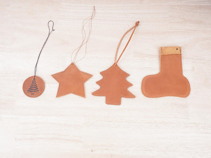 Leather Christmas Ornament Christmas Tree Decoration Ornament Set of 4 Handmade Leather Christmas Garland Christmas Home Decoration Holiday