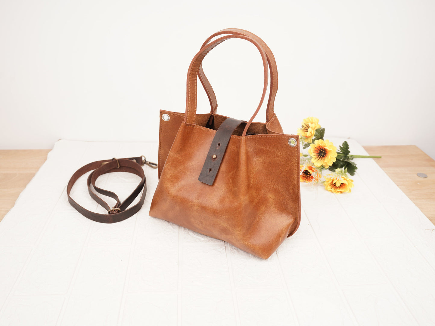 Leather Mini Tote Bag Mini Shoulder Bag Leather Shopping Bag Women Small Handbag Ladies Purse Leather Bag Gift For Mom on Mothers Day