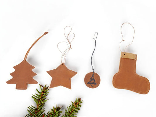 Christmas Tree Decoration Ornament Leather Christmas Ornament Set of 12 Handmade Leather Christmas Garland Christmas Home Decoration Holiday